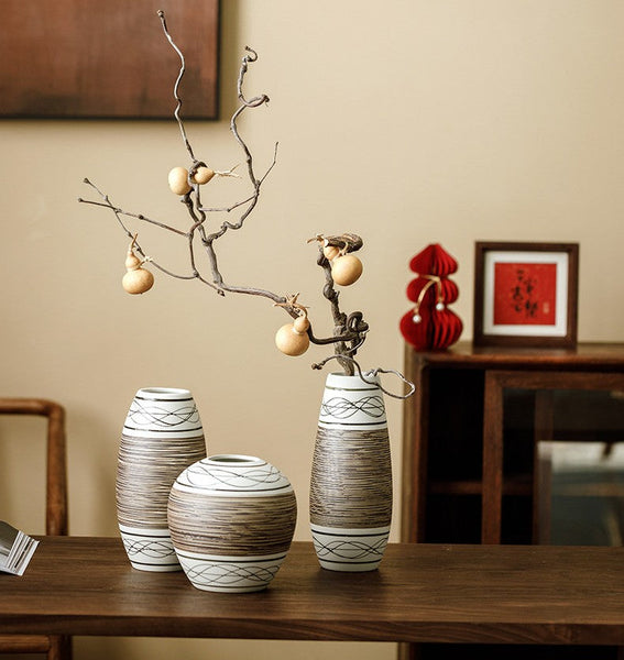 Large Flower Vase on Table, Modern Bouquet Flower Vases, Centerpiece on Dining Table, Handmade Pottery Flower Vases Urn, Water Holding Flower Vases-Silvia Home Craft