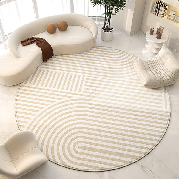 Living Room Contemporary Modern Rugs, Modern Area Rugs for Bedroom, Geometric Round Rugs for Dining Room, Circular Modern Rugs under Chairs-Silvia Home Craft