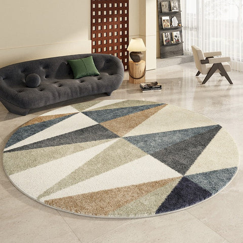 Abstract Contemporary Round Rugs, Modern Rugs for Dining Room, Geometric Modern Rugs for Bedroom, Modern Area Rugs under Coffee Table-Silvia Home Craft