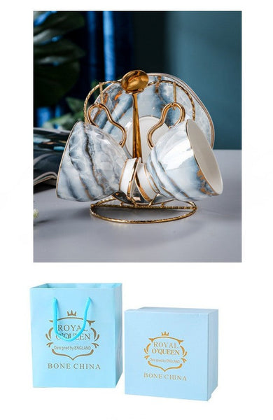 Elegant Ceramic Coffee Cups, 6.8 oz Tea Cup and Saucer in Gift Box as Birthday Gift, Beautiful British Tea Cups, Royal Porcelain Tea Cup Set-Silvia Home Craft