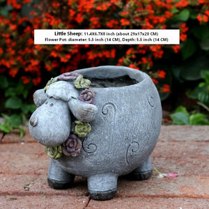 Lovely Sheep Statue for Garden, Sheep Flower Pot, Animal Statue for Garden Courtyard Ornament, Villa Outdoor Decor Gardening Ideas-Silvia Home Craft