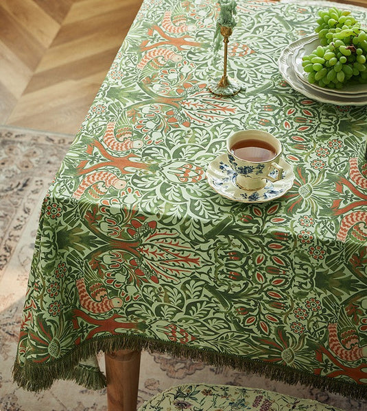 Green Flower Pattern Tablecloth for Home Decoration, Large Square Tablecloth for Round Table, Extra Large Rectangle Tablecloth for Dining Room Table-Silvia Home Craft