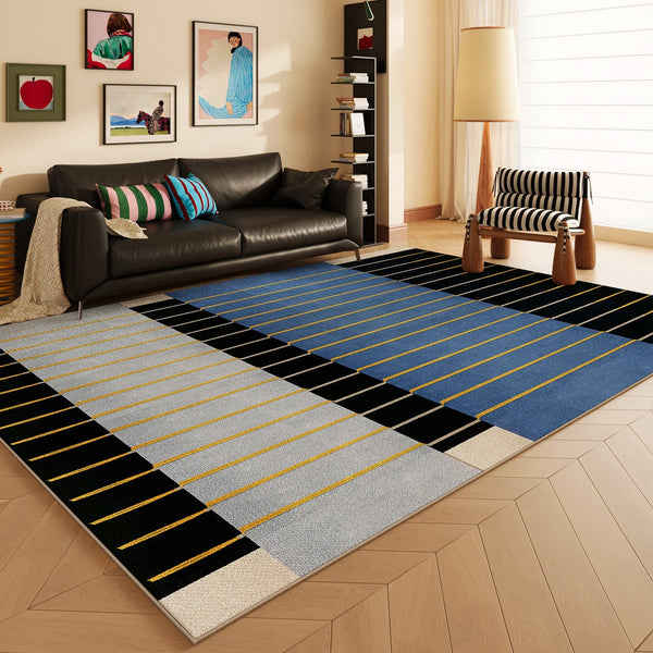 Mid Century Modern Rugs, Bedroom Modern Floor Carpet, Blue Modern Rug Designs, Contemporary Modern Rugs for Dining Room, Living Room Rug Ideas-Silvia Home Craft