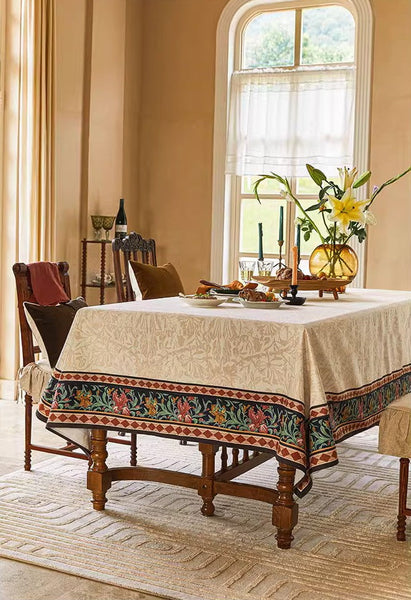 Flower Farmhouse Table Covers, Square Tablecloth for Kitchen, Extra Large Modern Rectangular Tablecloth for Dining Room Table, Mid Century Tablecloth for Round Table-Silvia Home Craft