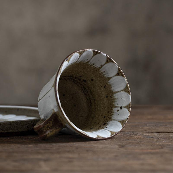 Daisy Flower Pattern Coffee Cup, Cappuccino Coffee Mug, Pottery Coffee Cups, Latte Coffee Cup, Tea Cup, Coffee Cup and Saucer Set-Silvia Home Craft