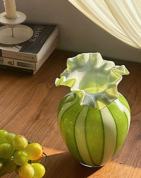 Modern Glass Flower Vases, Green Glass Flower Vases, Bud Vases, Water Holding Flower Vases, Handmade Flower Vases on Table-Silvia Home Craft