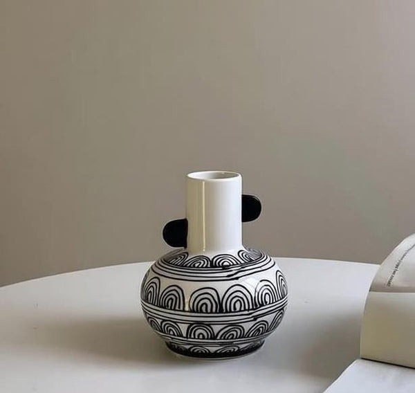 Geometric Porcelain Flower Vases, Handmade Water Holding Flower Vases, Ceramic Bud Vases, Small Flower Vases on Table-Silvia Home Craft