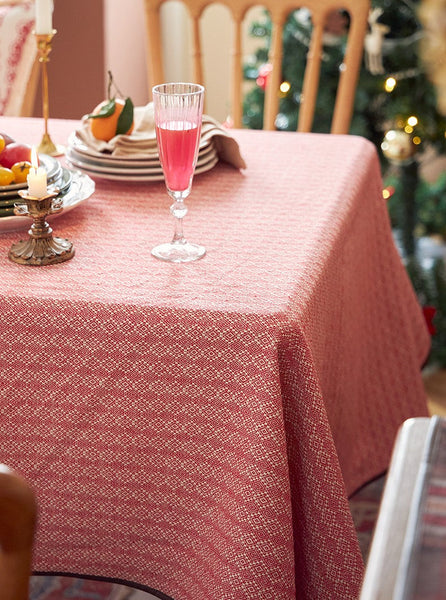 Simple Modern Rectangle Tablecloth for Dining Room Table, Knitted Plaid Embroidery Farmhouse Table Cloth, Square Tablecloth for Round Table-Silvia Home Craft