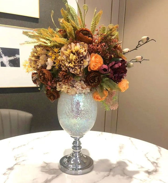 Large Bunch of Autumn Flowers Arrangement Interior Design, Peony Faux Silk Floral Bouquet Table Centerpiece, Modern Artificial Floral Arrangement for Bedroom-Silvia Home Craft