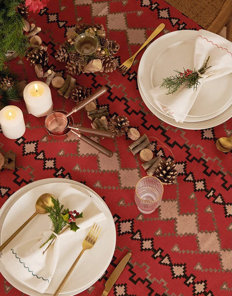 Red Christmas Holiday Tablecloth for Oval Table, Large Modern Rectangle Tablecloth for Dining Room Table, Square Table Covers for Kitchen, Farmhouse Table Cloth for Round Table-Silvia Home Craft