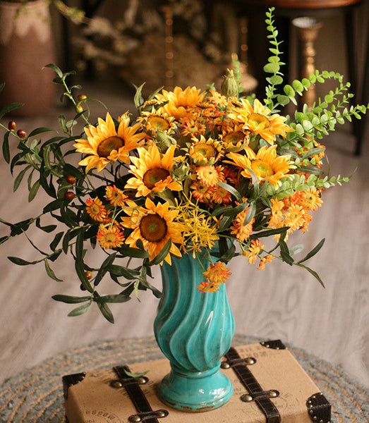 Large Bunch of Yellow Sunflowers, Unique Floral Arrangement for Home Decoration, Table Centerpiece, Real Touch Artificial Flowers for Living Room-Silvia Home Craft