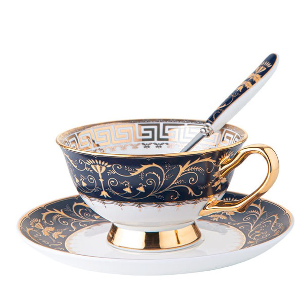 Porcelain Tea Cup Saucer Set, Unique Blue Tea Cup and Saucer in Gift Box, Royal Ceramic Cups, Elegant Ceramic Coffee Cups-Silvia Home Craft