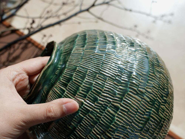 Centerpiece Ceramic Bouquet Vases, Green Porcelain Vases for Modern Home Decor, Large Contemporary Vases on Dining Table, Handmade Modern Flower Vase-Silvia Home Craft