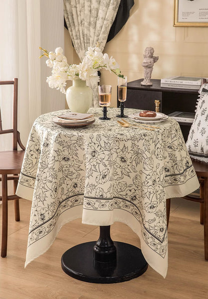 Large Flower Pattern Table Cover for Dining Room Table, Rectangular Tablecloth for Dining Table, Modern Rectangle Tablecloth for Oval Table-Silvia Home Craft