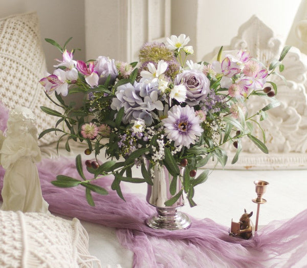 Large Bunch of Purple Romantic Flowers, Real Touch Artificial Floral for Living Room, Beautiful Spring Flower Arrangement for Home Decoration, Table Centerpiece-Silvia Home Craft