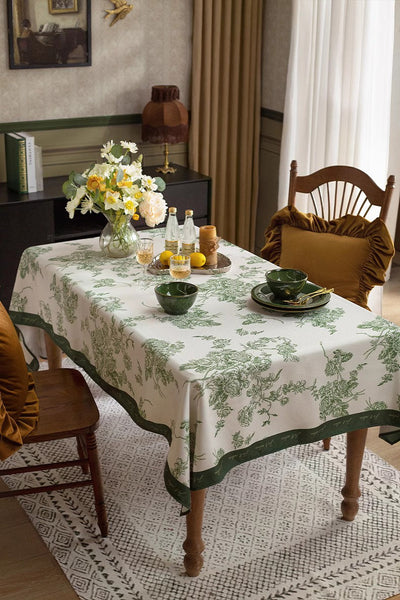 Chenille Flower Tablecloth for Dining Table, Elegant French Style Table Cover for Dining Room Table, Modern Rectangle Tablecloth for Oval Table-Silvia Home Craft