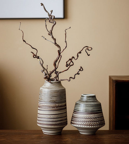 Modern Bouquet Flower Vases, Centerpiece on Dining Table, Handmade Pottery Flower Vases Urn, Water Holding Flower Vases, Large Flower Vase on Table-Silvia Home Craft