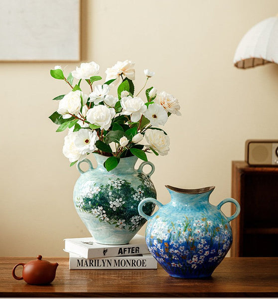 Centerpiece on Dining Table, Handmade Water Holding Flower Vases, Large Flower Vases on Table, Modern Pottery Flower Vases, Pottery Bud Vases-Silvia Home Craft