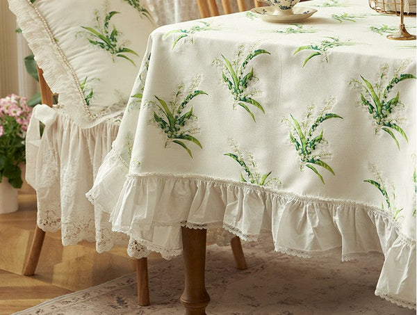 Cotton Embroidery Lace Rectangle Tablecloth for Dining Room Table, Farmhouse Table Cloth, Spring Flower Pattern Tablecloth, Square Tablecloth for Round Table-Silvia Home Craft