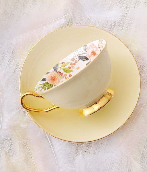 Royal Porcelain Tea Cup Saucer Set, Elegant Flower Pattern Ceramic Coffee Cups, Beautiful British Tea Cups, Unique Traditional Afternoon Tea Cup and Saucer in Gift Box-Silvia Home Craft