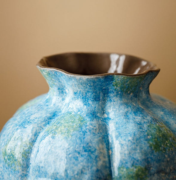 Pottery Flower Vases, Modern Bouquet Flower Vases, Centerpiece on Dining Table, Blue Flower Vase on Table, Handmade Water Holding Flower Vases-Silvia Home Craft