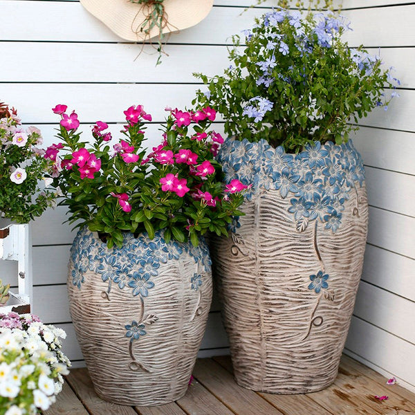 Extra Large Garden Flower Planters, Oversized Garden Flower Pot, Garden Ornaments, Large Resin Gardern Flower Planter, Modern Outdoor Garden Flower Pots-Silvia Home Craft