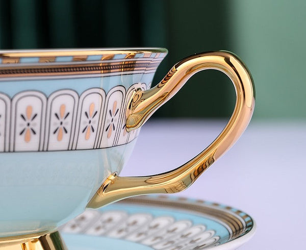 Royal Blue and Pink Porcelain Tea Cup Saucer Set, Tea Cup and Saucer in Gift Box, Elegant Ceramic Coffee Cups, Beautiful British Tea Cups-Silvia Home Craft