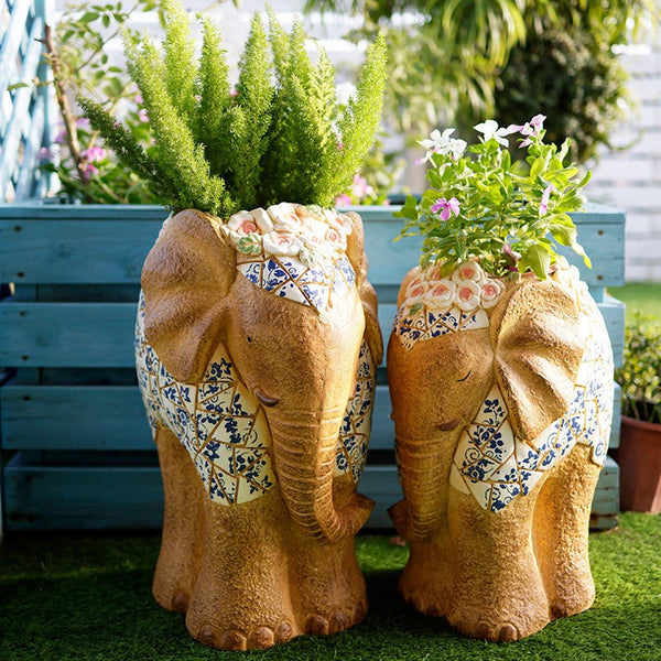 Modern Outdoor Garden Flower Pots, Oversized Garden Flower Pot, Extra Large Elephant Garden Flowerpots, Animal Statue for Garden Ornaments, Large Resin Statue for Garden-Silvia Home Craft
