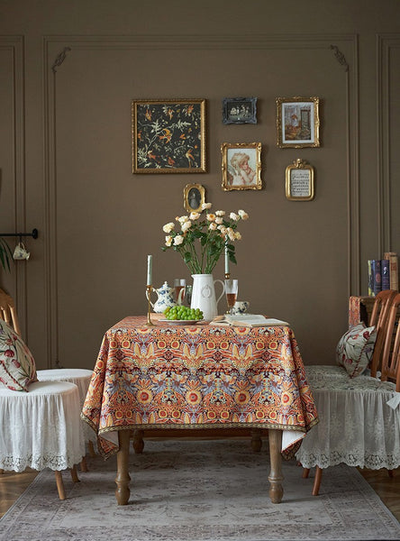 Flower Pattern Tablecloth, Square Tablecloth for Round Table, Large Cotton Rectangle Tablecloth for Home Decoration, Farmhouse Table Cloth Dining Room Table-Silvia Home Craft