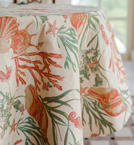 Sea Shell Pattern Tablecloth, Large Modern Rectangle Tablecloth for Dining Room Table, Square Tablecloth, Farmhouse Table Cloth, Wedding Tablecloth-Silvia Home Craft