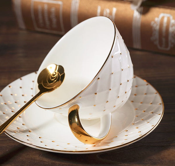 Elegant Ceramic Tea Cups, 6.8 oz Tea Cup and Saucer in Gift Box as Birthday Gift, Beautiful British Tea Cups, Creative Porcelain Tea Cup Set-Silvia Home Craft