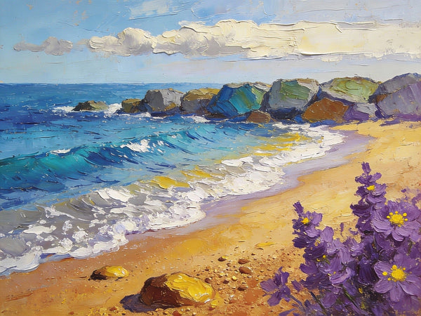 Summer on the Azure Coast, Landscape Canvas Paintings, Small Oil Paintings on Canvas, Palette Knife Artwork, Hand Painted Canvas Art, Original Oil Paintings-Silvia Home Craft