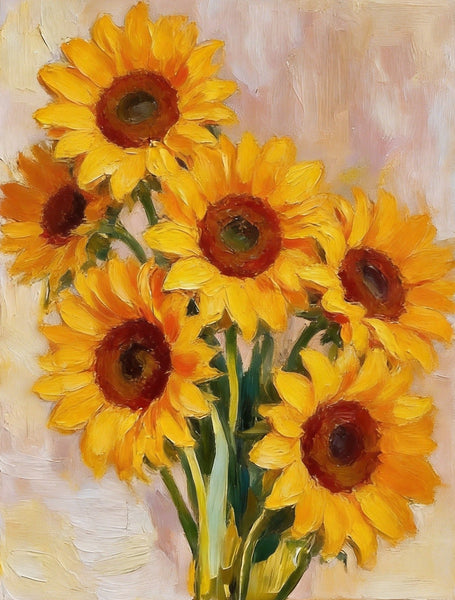 Original Flower Paintings, Blooming Sunflowers, Hand Painted Canvas Art, Original Oil Paintings, Small Canvas Artwork-Silvia Home Craft