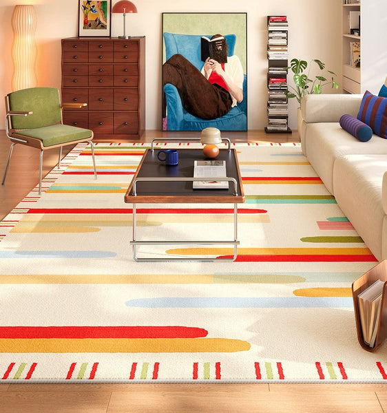 Modern Living Room Rug Placement Ideas, Geometric Rugs for Bedroom, Colorful Contemporary Carpets for Apartment, Modern Rugs for Small Space-Silvia Home Craft