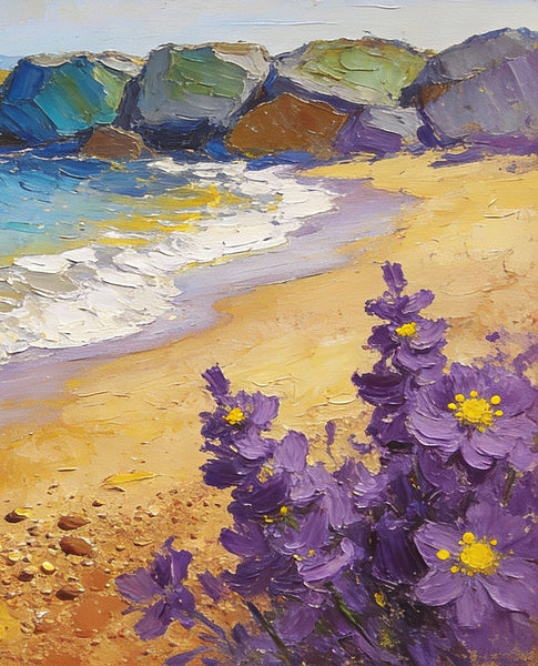 Summer on the Azure Coast, Landscape Canvas Paintings, Small Oil Paintings on Canvas, Palette Knife Artwork, Hand Painted Canvas Art, Original Oil Paintings-Silvia Home Craft