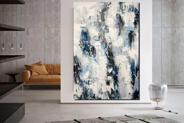 Modern Paintings Behind Sofa, Abstract Paintings for Dining Room, Buy Paintings Online, Palette Knife Canvas Art, Impasto Wall Art-Silvia Home Craft