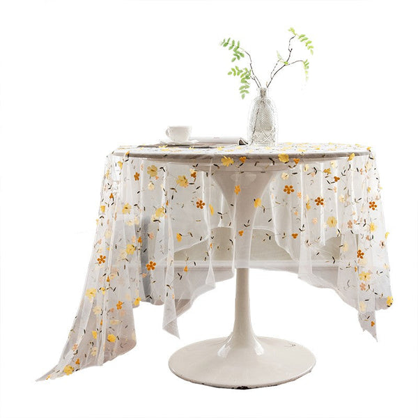 Yellow Flower Lace Tablecloths, Extra Large Rectangular Tablecloth for Oval Table, Lace Embroidered Table Covers, Rectangular Table Covers for Coffee Table-Silvia Home Craft