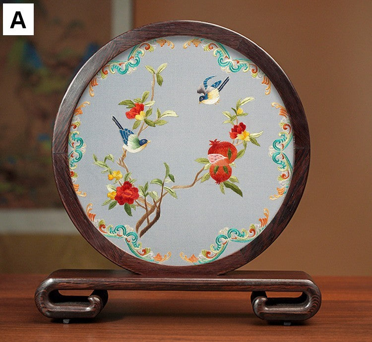 Creative Birthday Gift, Premium Souvenir, Elegant Silk Embroidery Ornaments, Traditional Chinese Suzhou Flower and Birds Silk Embroidery, Exclusive Business Presents-Silvia Home Craft
