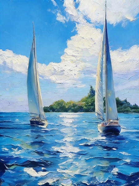 Sailboat on the Azure Sea, Seascape Painting, Small Landscape Paintings, Original Small Paintings on Canvas, Small Paintings on Canvas, Hand Painted Canvas Art-Silvia Home Craft
