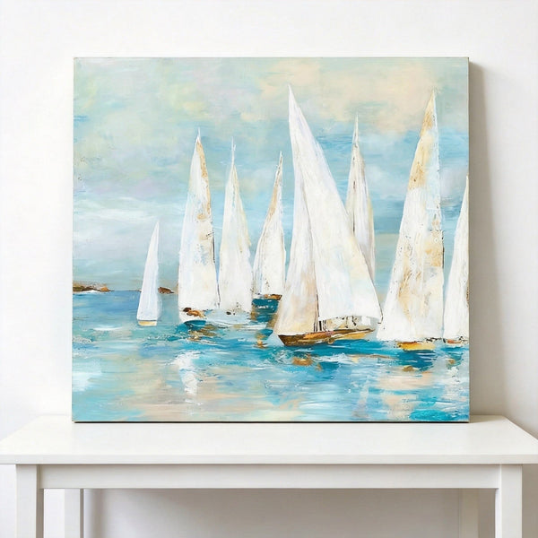 Small Acrylic Painting on Canvas, Original Abstract Paintings, Abstract Sail Boats Painting, Small Canvas Artwork, Hand Painted Canvas Art, Buy Small Paintings Online-Silvia Home Craft