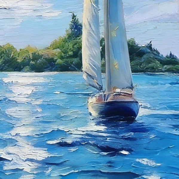 Sailboat on the Azure Sea, Seascape Painting, Small Landscape Paintings, Original Small Paintings on Canvas, Small Paintings on Canvas, Hand Painted Canvas Art-Silvia Home Craft