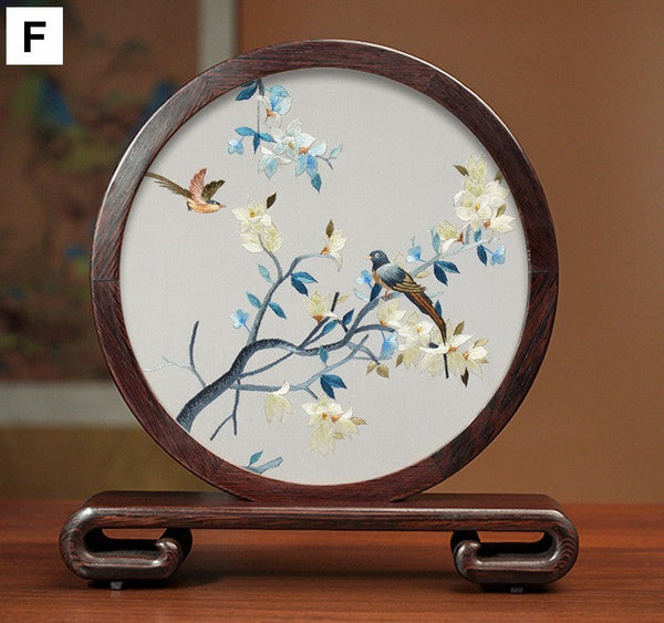 Creative Birthday Gift, Premium Souvenir, Elegant Silk Embroidery Ornaments, Traditional Chinese Suzhou Flower and Birds Silk Embroidery, Exclusive Business Presents-Silvia Home Craft