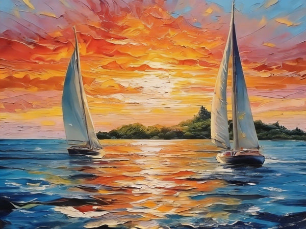 Small Wall Paintings, Sailboat at Sunset, Landscape Canvas Paintings, On Canvas Small Paintings, Hand Painted Canvas Art, Original Oil Paintings-Silvia Home Craft