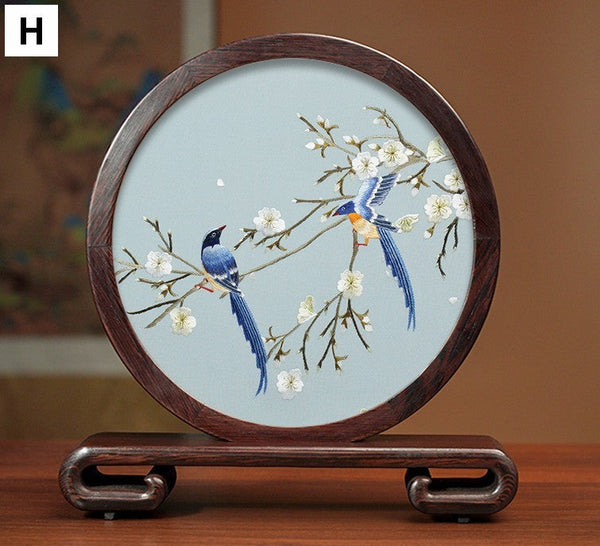 Creative Birthday Gift, Premium Souvenir, Elegant Silk Embroidery Ornaments, Traditional Chinese Suzhou Flower and Birds Silk Embroidery, Exclusive Business Presents-Silvia Home Craft