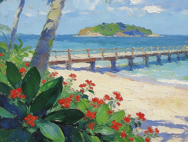 The Florida Coastal Boardwalk, On Canvas Small Oil Paintings, Palette Knife Artwork, Landscape Canvas Paintings, Hand Painted Canvas Art, Original Oil Paintings-Silvia Home Craft