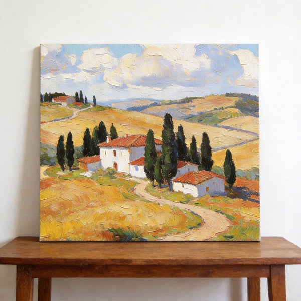 Small Canvas Artwork,Tuscan Hills Under Sunlit Clouds, Buy Small Artwork Online, Hand Painted Canvas Art, Original Landscape Paintings-Silvia Home Craft