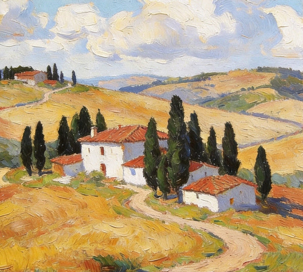 Small Canvas Artwork,Tuscan Hills Under Sunlit Clouds, Buy Small Artwork Online, Hand Painted Canvas Art, Original Landscape Paintings-Silvia Home Craft