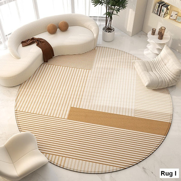 Abstract Modern Area Rugs for Bedroom, Circular Modern Rugs under Chairs, Geometric Round Rugs for Dining Room, Contemporary Modern Rug for Living Room-Silvia Home Craft