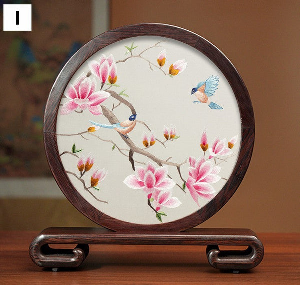Flower and Bird Embroidery Ornaments, Unique Birthday Gift, Traditional Chinese Suzhou Silk Embroidered Ornament, Premium Souvenir, Exclusive Business Presents-Silvia Home Craft