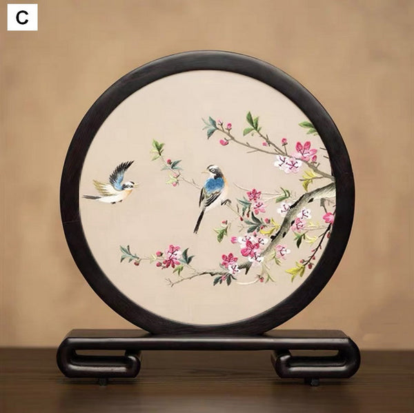 Flower and Bird Embroidered Decor, Unique Birthday Gift, Exclusive Business Present, Traditional Chinese Suzhou Embroidery Ornament, Premium Souvenir-Silvia Home Craft